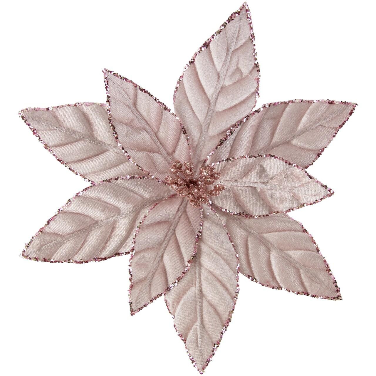Northlight Glittered Poinsettia Christmas Floral Pick Clip-On Ornament - 10" - Pink